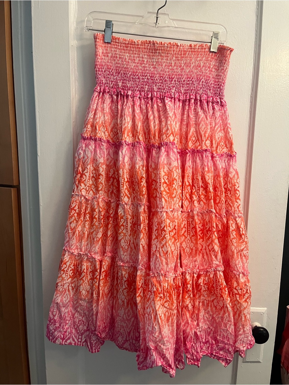 Lauren Ralph Lauren Pink and Orange Tiered Smocked Maxi Skirt